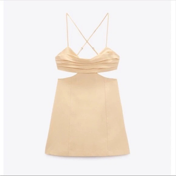 ZARA Linen Blend Cut Out Dress in Pale Peach Size SMALL - Picture 3 of 7